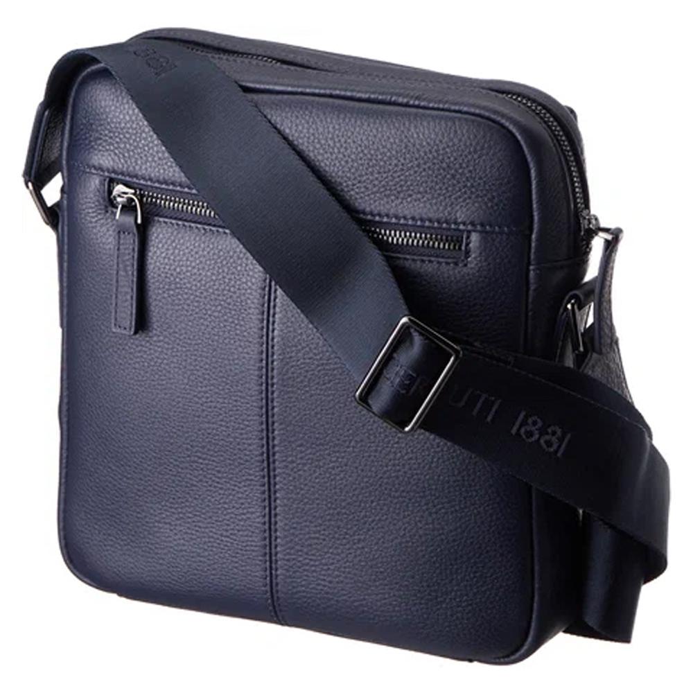 【Cerruti 1881】義大利頂級小牛皮側背包肩背包 (深藍色 CEBO05892M)
