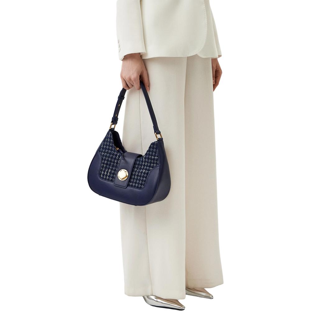 【Cerruti 1881】限量2折 義大利頂級女用手拿包肩背包 全新專櫃展示品 (深藍色 CEBA06004P)