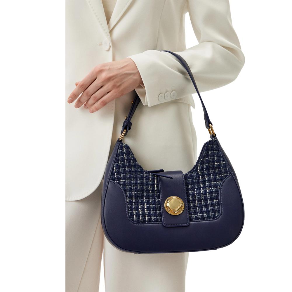 【Cerruti 1881】限量2折 義大利頂級女用手拿包肩背包 全新專櫃展示品 (深藍色 CEBA06004P)
