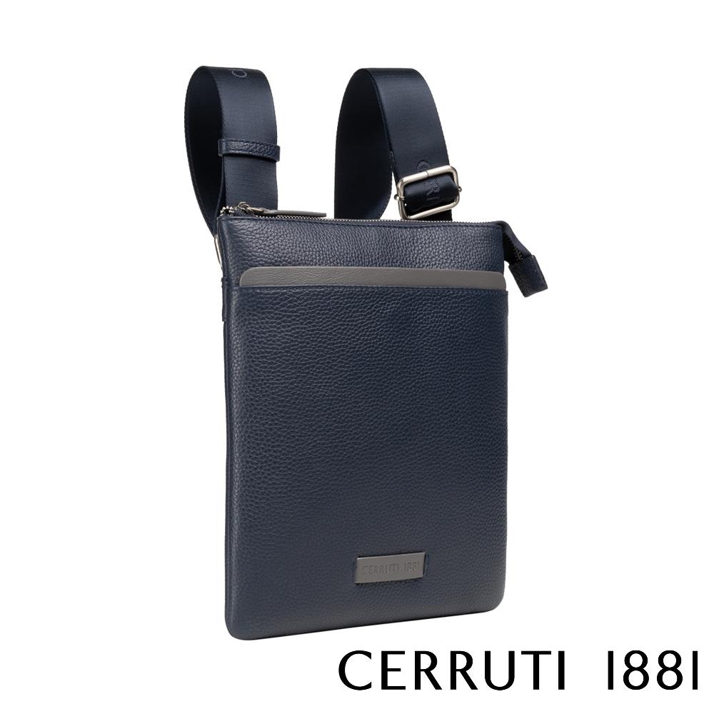 【Cerruti 1881】限量2折 義大利頂級小牛皮側背包肩背包 全新專櫃展示品 (深藍色 CEBO06022M)