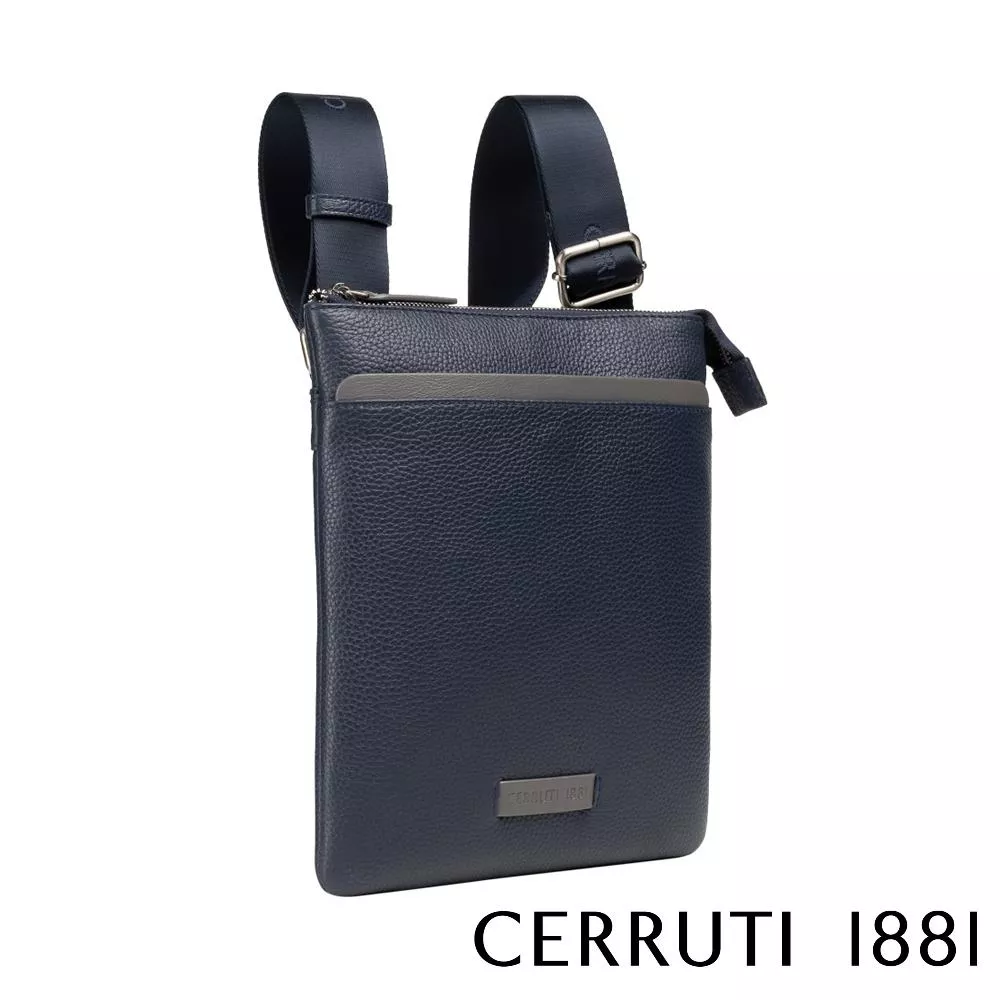 【Cerruti 1881】義大利頂級小牛皮側背包肩背包 (深藍色 CEBO06022M)