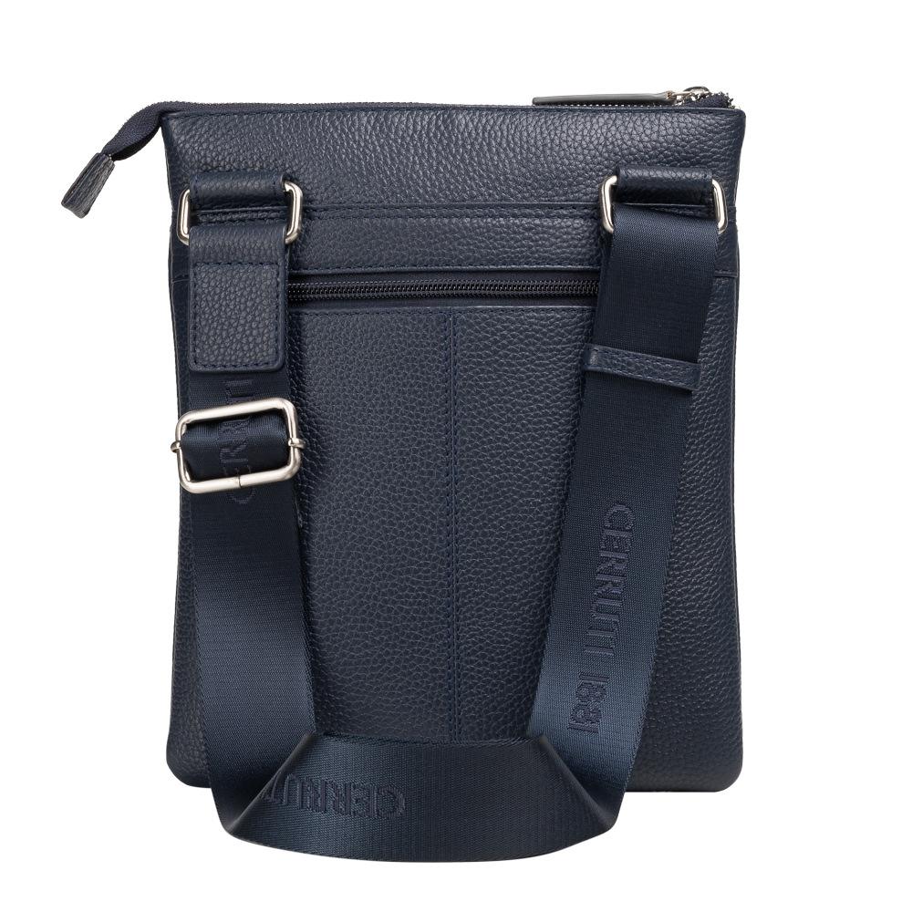 【Cerruti 1881】限量2折 義大利頂級小牛皮側背包肩背包 全新專櫃展示品 (深藍色 CEBO06022M)