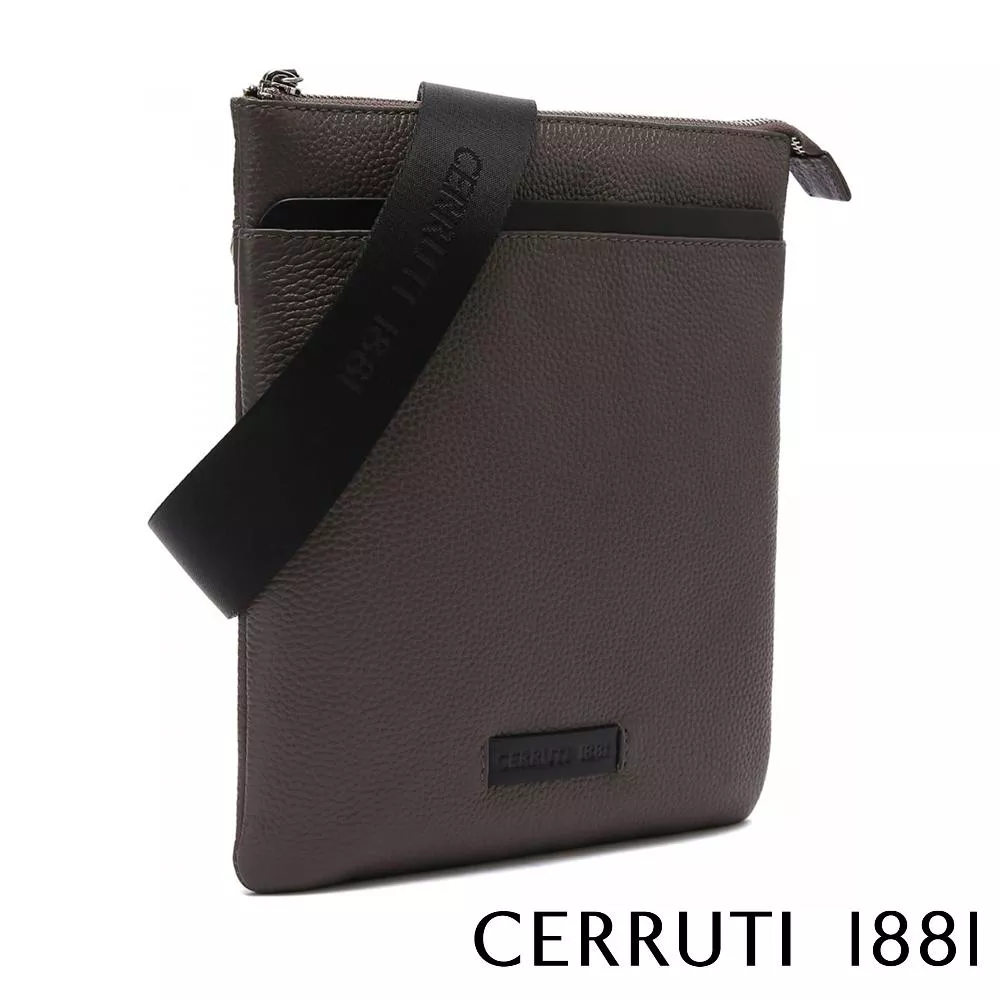 【Cerruti 1881】限量2折 義大利頂級小牛皮側背包肩背包 全新專櫃展示品 (深灰色 CEBO06022M)