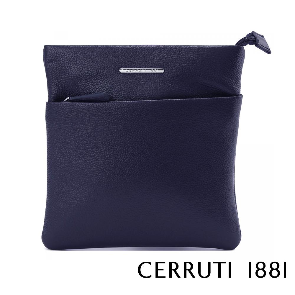【Cerruti 1881】限量2折 義大利頂級小牛皮側背包肩背包 全新專櫃展示品 (深藍色 CEBO06023M)