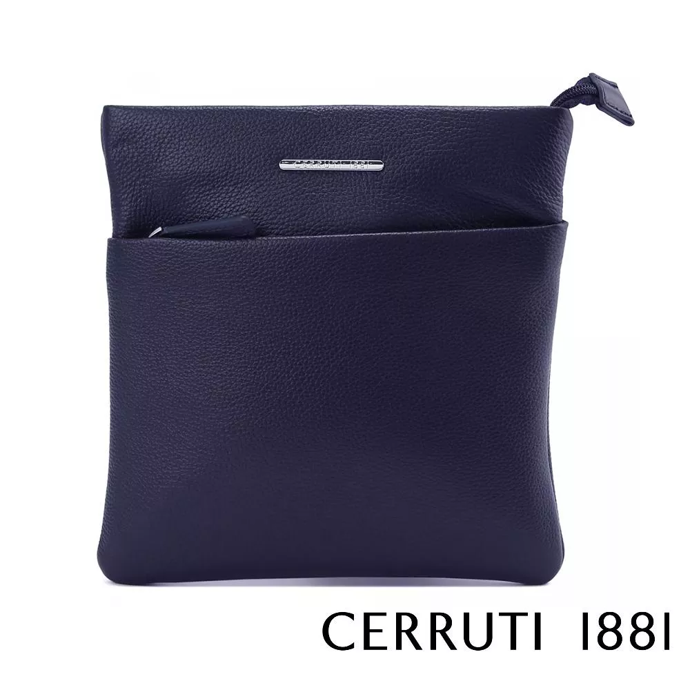 【Cerruti 1881】限量2折 義大利頂級小牛皮側背包肩背包 全新專櫃展示品 (深藍色 CEBO06023M)