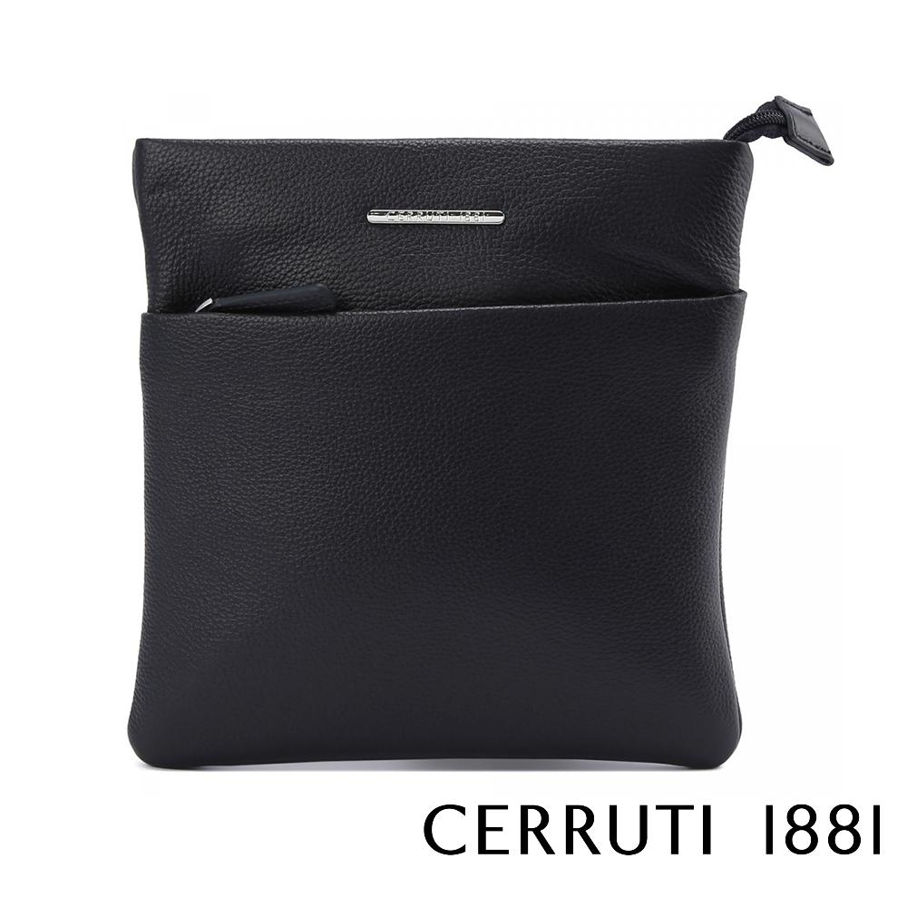 【Cerruti 1881】限量2折 義大利頂級小牛皮側背包肩背包 全新專櫃展示品 (黑色 CEBO06023M)
