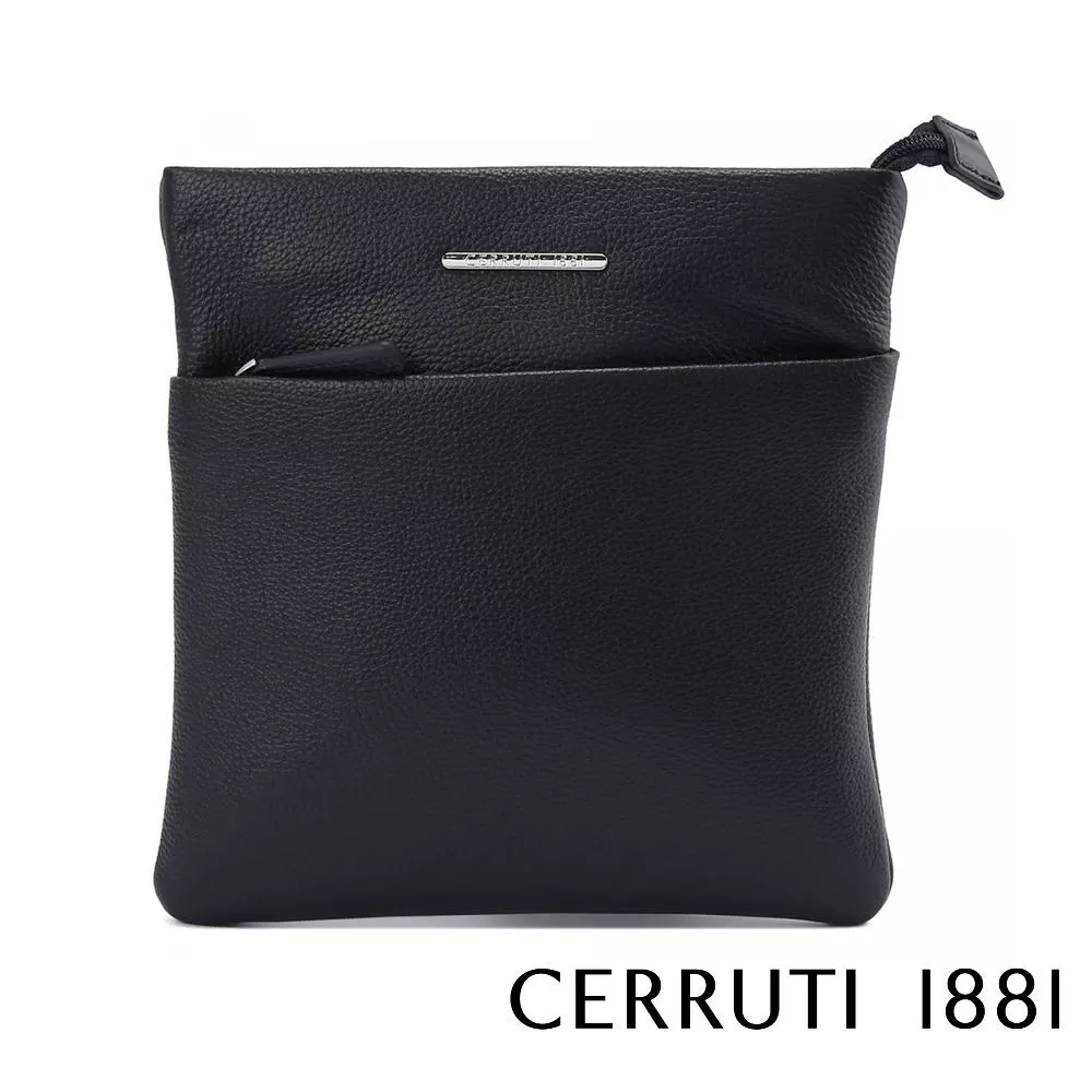 【Cerruti 1881】限量2折 義大利頂級小牛皮側背包肩背包 全新專櫃展示品 (黑色 CEBO06023M)