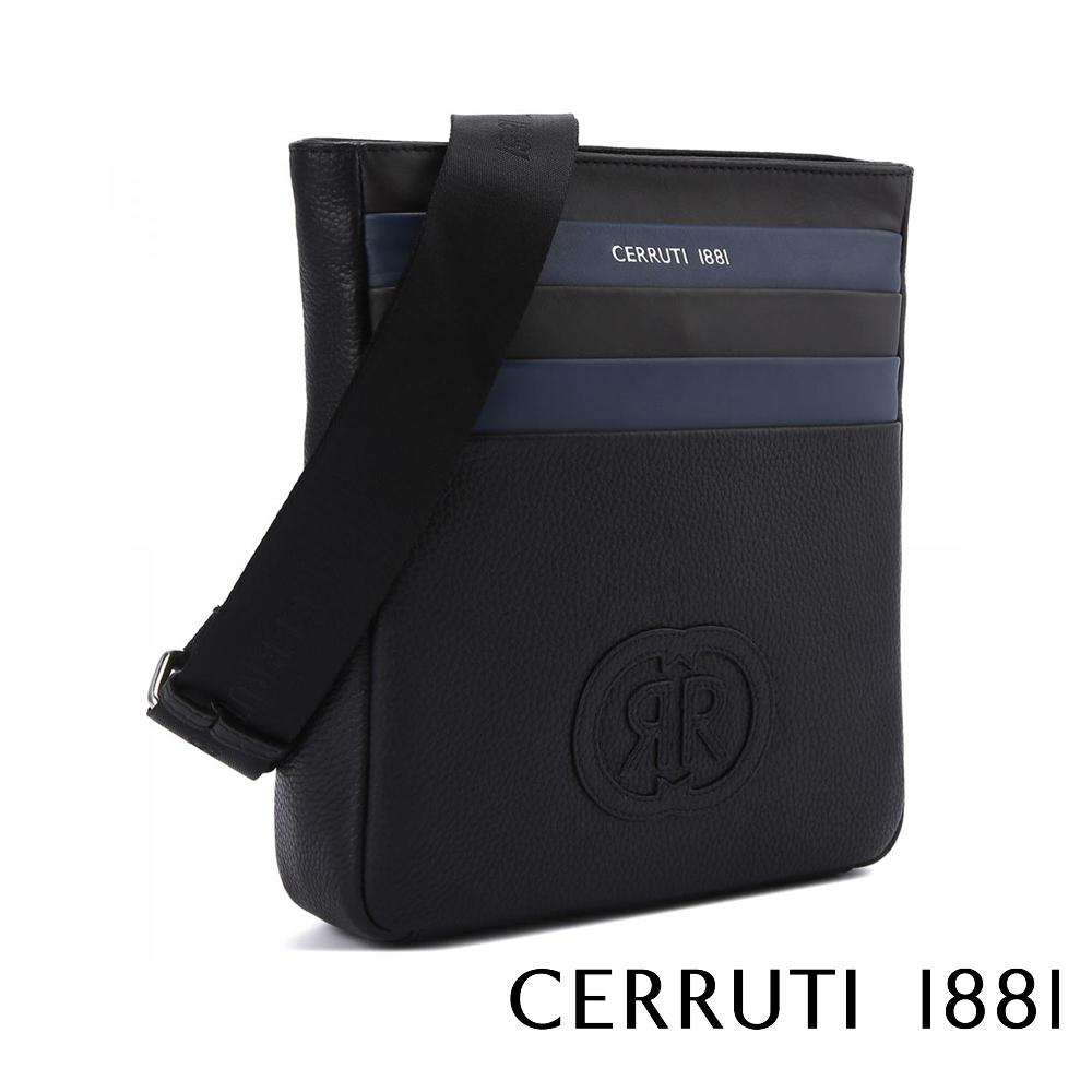 【Cerruti 1881】義大利頂級小牛皮側背包肩背包 (黑色 CEBO06048M)