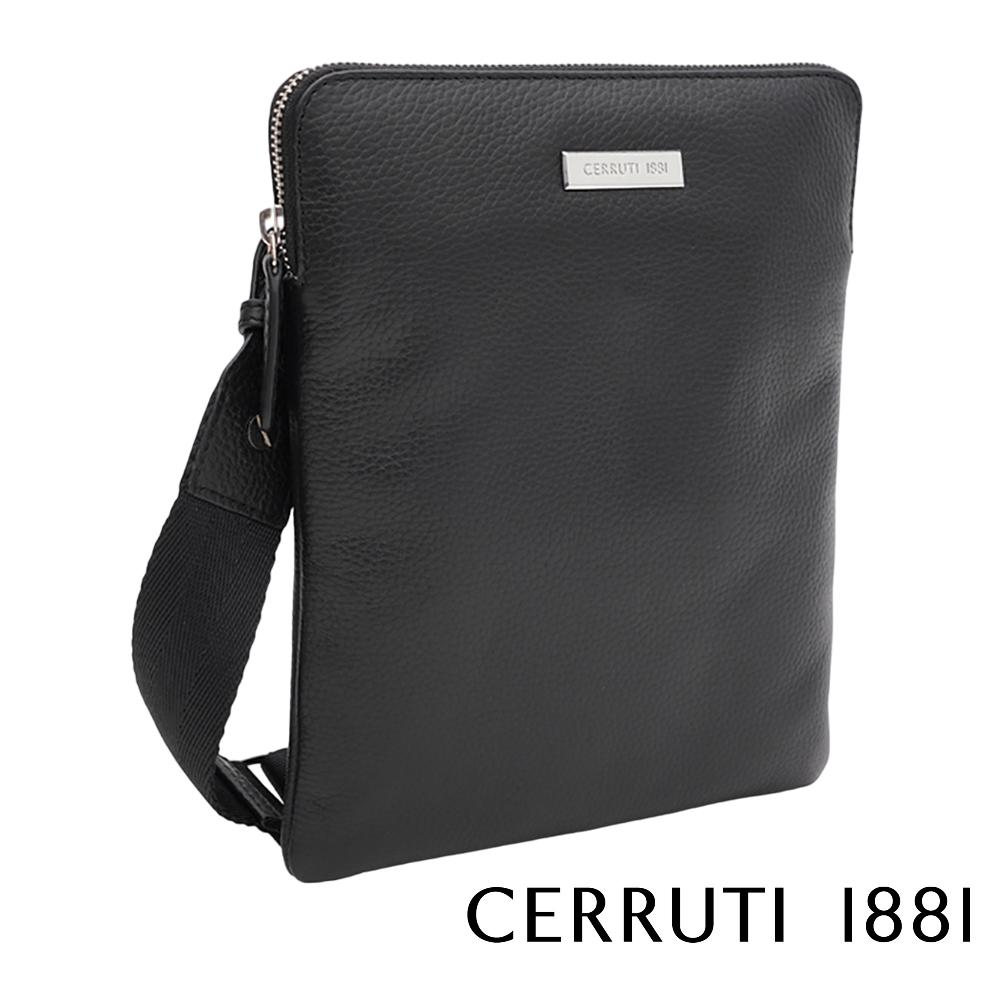 【Cerruti 1881】義大利頂級小牛皮側背包肩背包 (黑色 CEBO06062M)