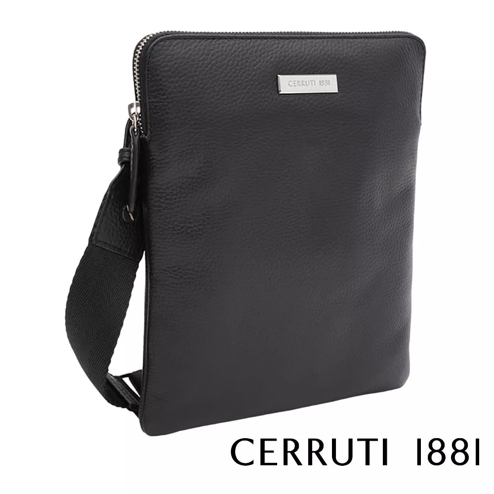 【Cerruti 1881】義大利頂級小牛皮側背包肩背包 (黑色 CEBO06062M)