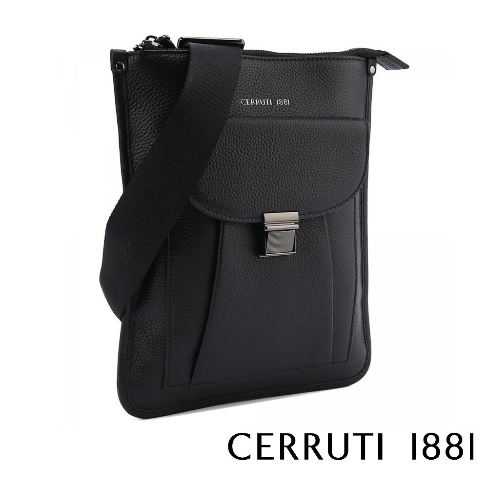 【Cerruti 1881】限量2折 義大利頂級小牛皮側背包肩背包 全新專櫃展示品 (黑色 CEBO06177M)