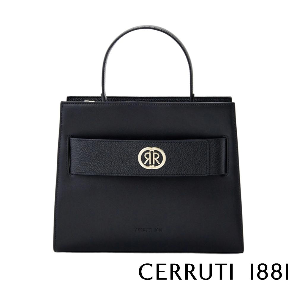 【Cerruti 1881】限量2折 義大利頂級小牛皮女用手提包肩背包 全新專櫃展示品 (黑色 CEBA06183M)
