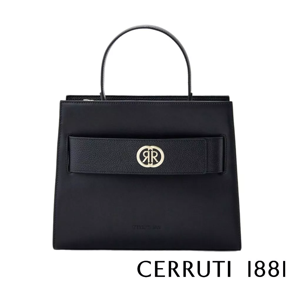【Cerruti 1881】限量2折 義大利頂級小牛皮女用手提包肩背包 全新專櫃展示品 (黑色 CEBA06183M)