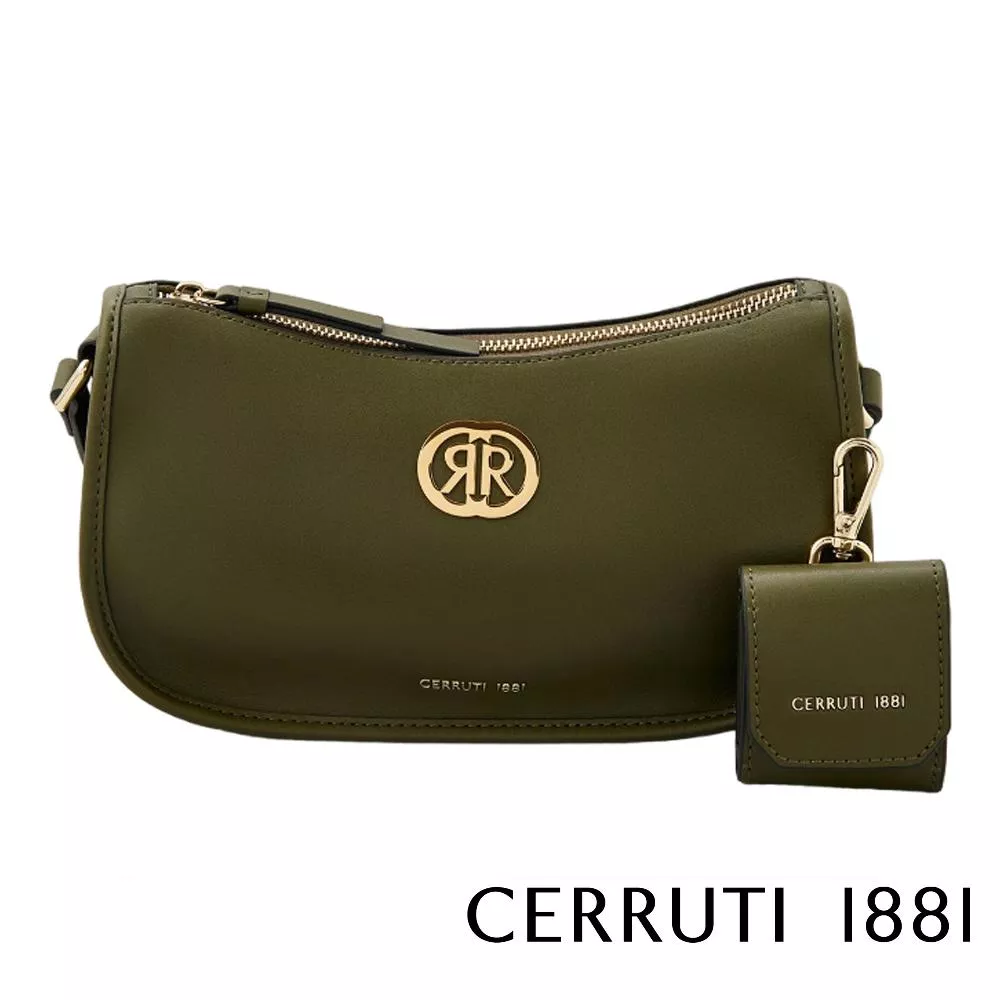 【Cerruti 1881】限量2折 義大利頂級小牛皮女用肩背包側背包 全新專櫃展示品 (綠色 CEBA06204M)
