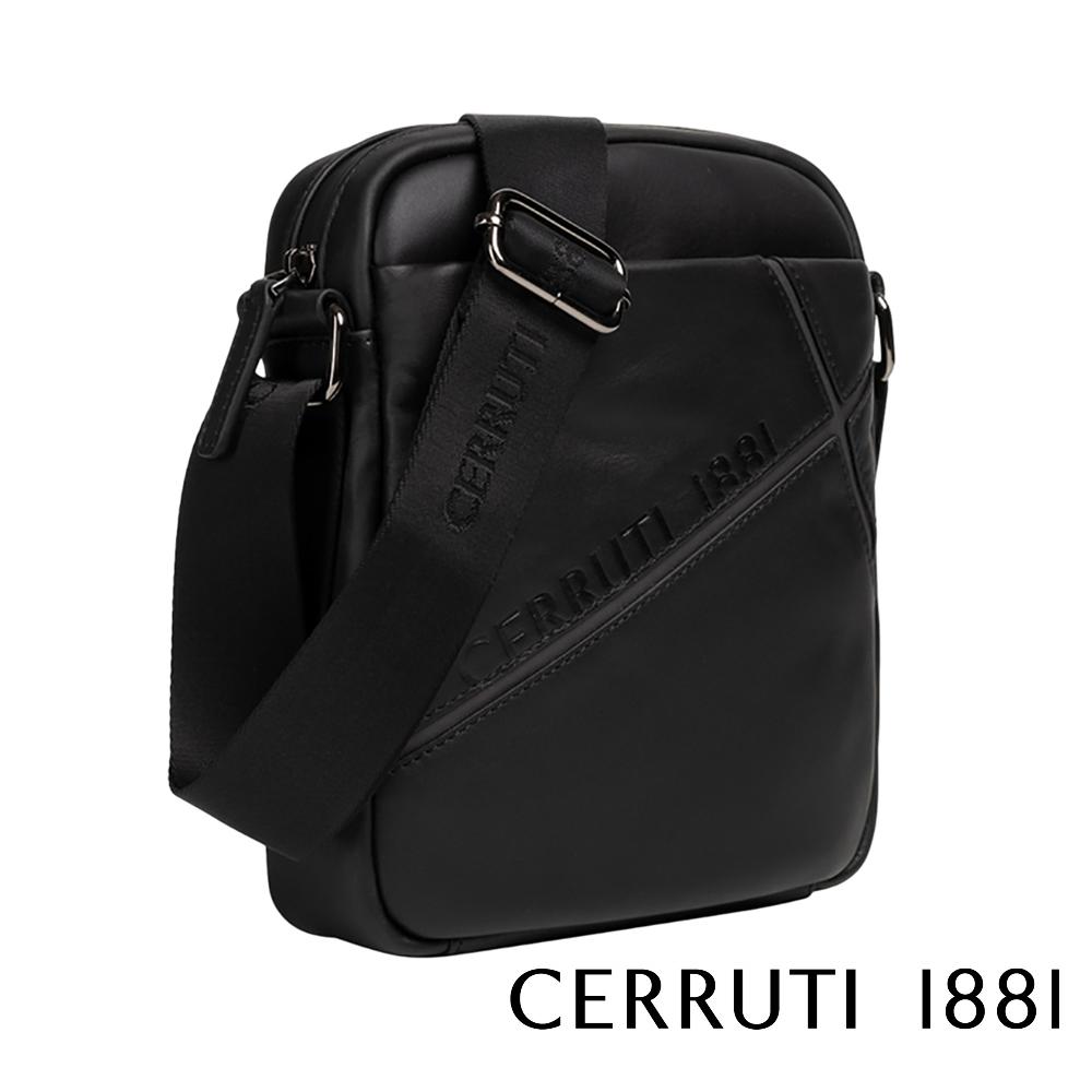【Cerruti 1881】限量2折 義大利頂級小牛皮側背包肩背包 全新專櫃展示品 (黑色 CEBO06256M)