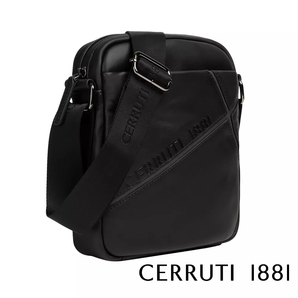 【Cerruti 1881】義大利頂級小牛皮側背包肩背包 (黑色 CEBO06256M)