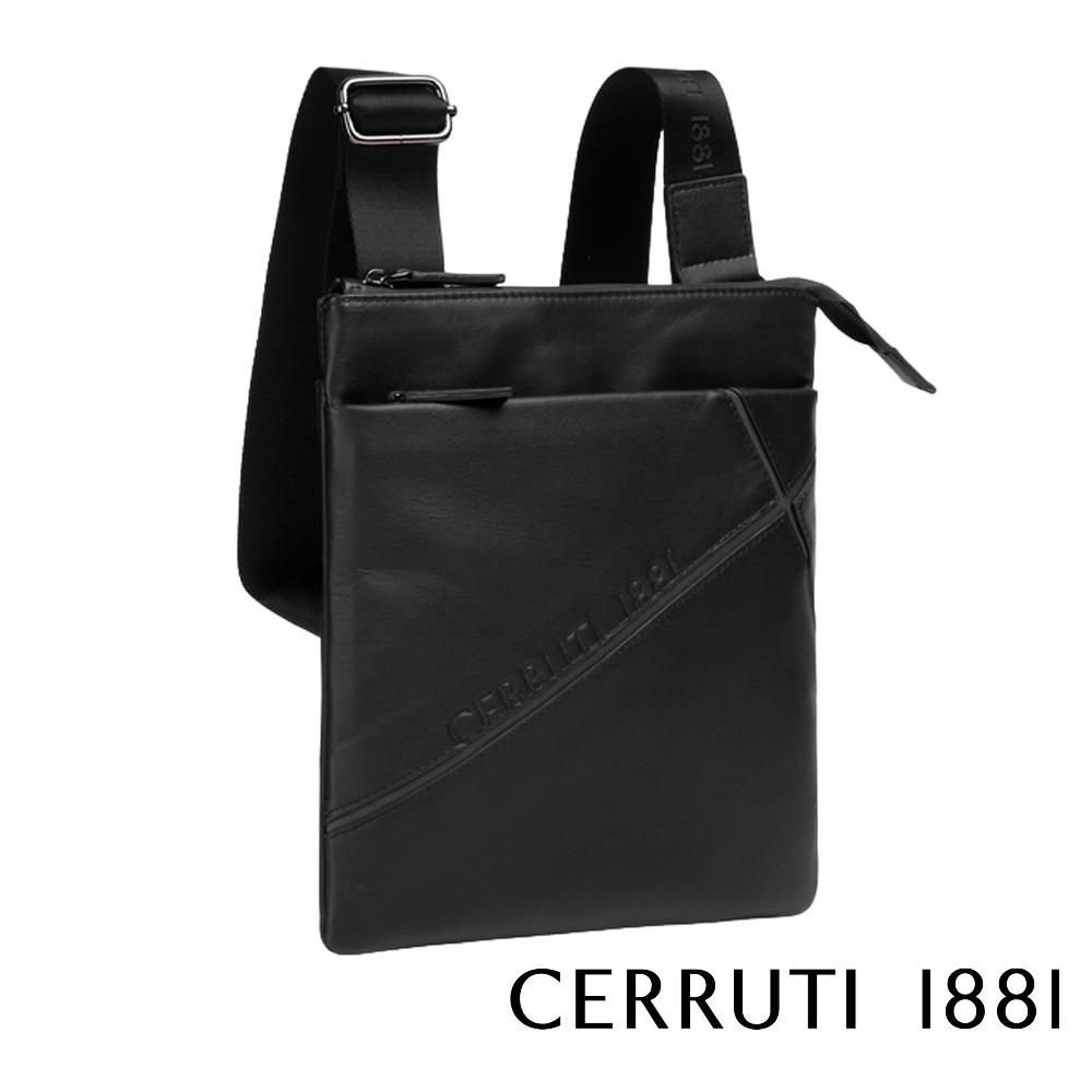 【Cerruti 1881】限量2折 義大利頂級小牛皮側背包肩背包 全新專櫃展示品 (黑色 CEBO06257M)