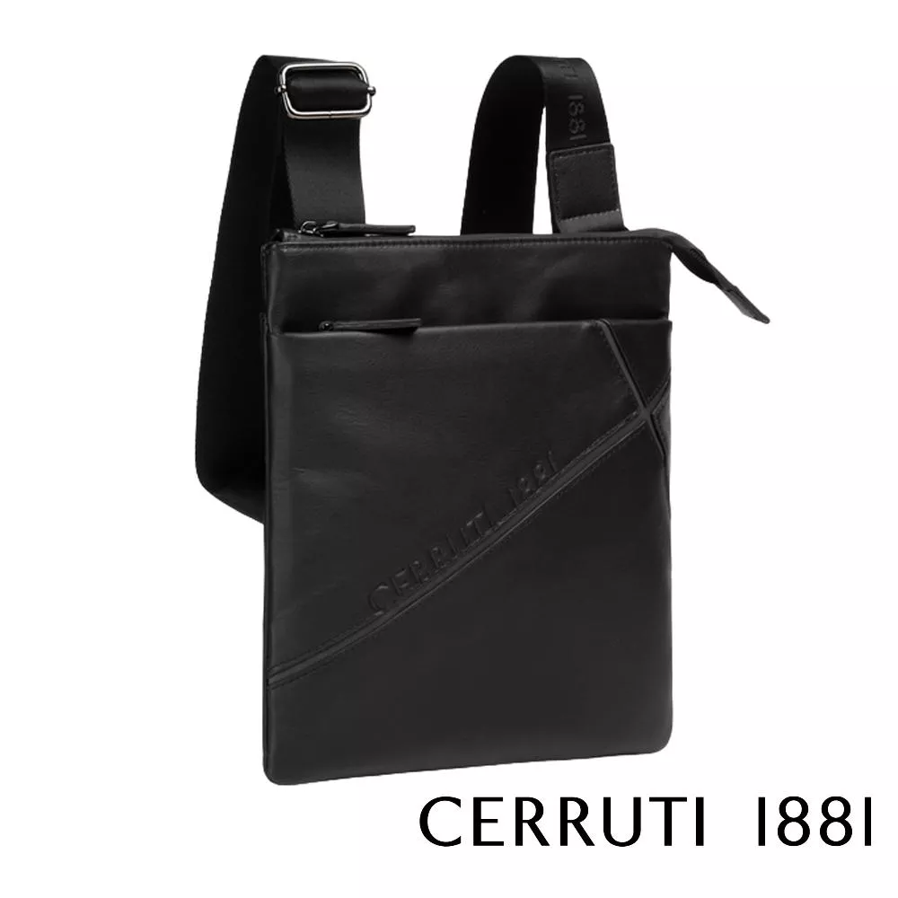 【Cerruti 1881】義大利頂級小牛皮側背包肩背包 (黑色 CEBO06257M)