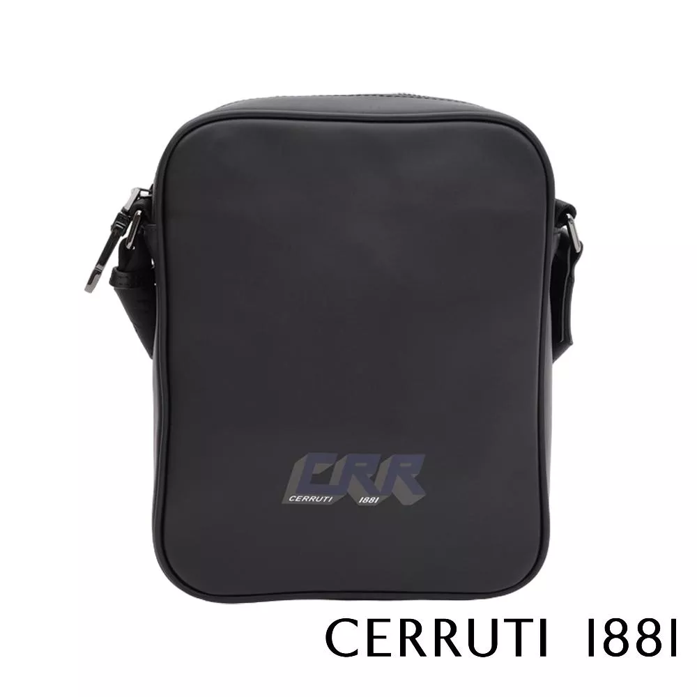【Cerruti 1881】限量2折 義大利頂級小牛皮側背包肩背包 全新專櫃展示品 (黑色 CEBO06271M)
