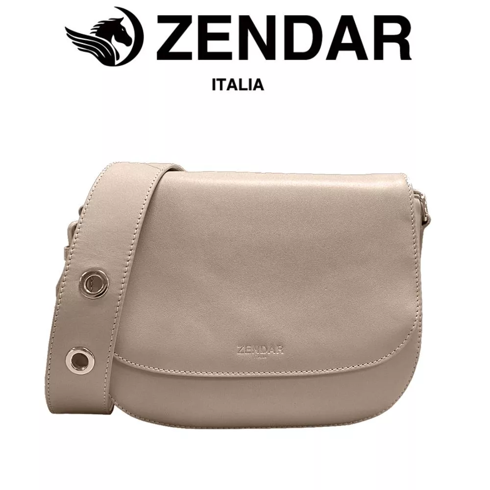 【ZENDAR】頂級小牛皮肩背包側背包 瓦妮莎系列 (米金色)
