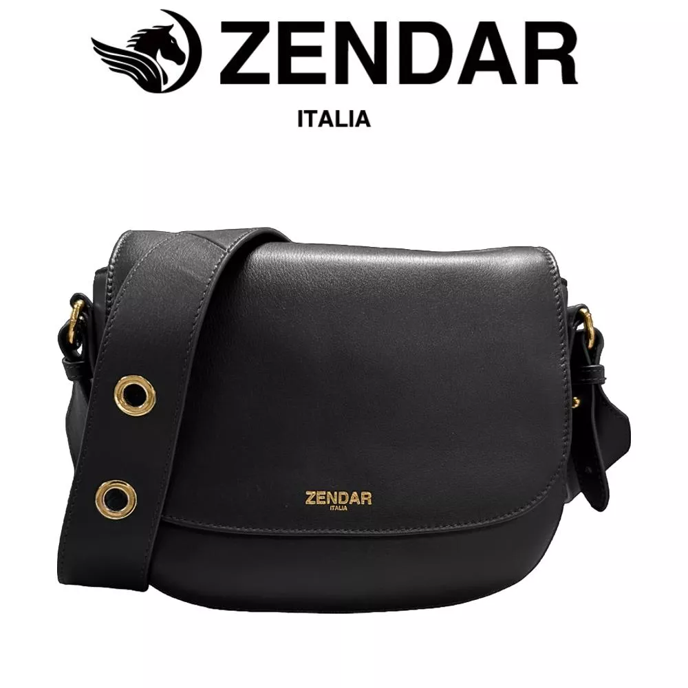 【ZENDAR】限量1折 頂級小牛皮肩背包側背包 瓦妮莎系列 全新專櫃展示品(黑色)