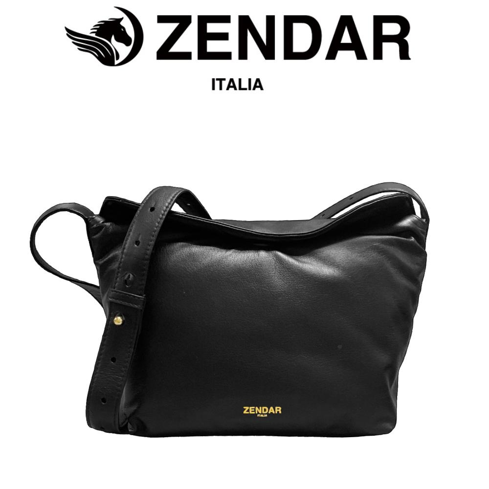 【ZENDAR】限量1折 超柔軟頂級小羊皮肩背包側背包 多麗絲系列 全新專櫃展示品(黑色)