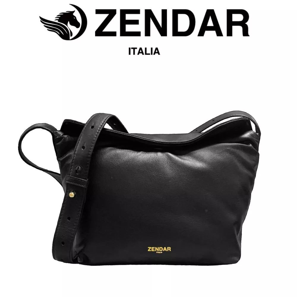 【ZENDAR】超柔軟頂級小羊皮肩背包側背包 多麗絲系列 (黑色)