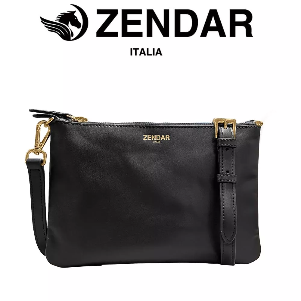 【ZENDAR】頂級小牛皮雙層肩背包側背包 米凱拉系列 (黑色)