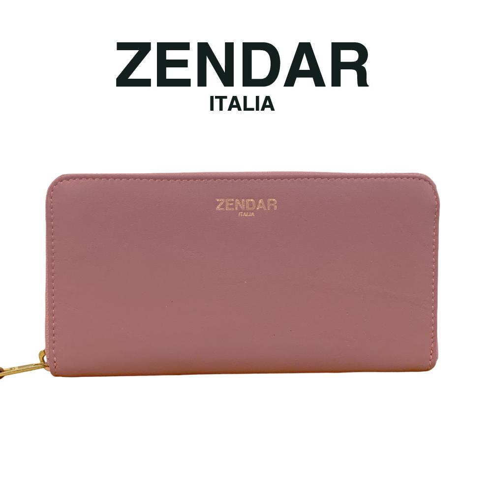 【ZENDAR】限量1折 超柔軟頂級小羊皮拉鍊長夾 絲柏系列 全新專櫃展示品(桃粉色)