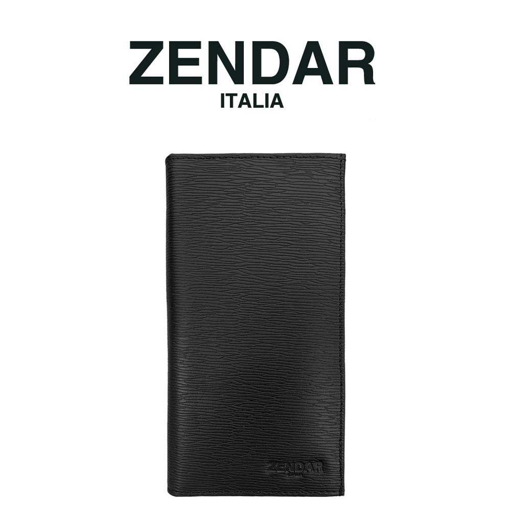 【ZENDAR】頂級小牛皮極光紋18卡對開長夾 卡特系列 (黑色 送禮盒提袋)