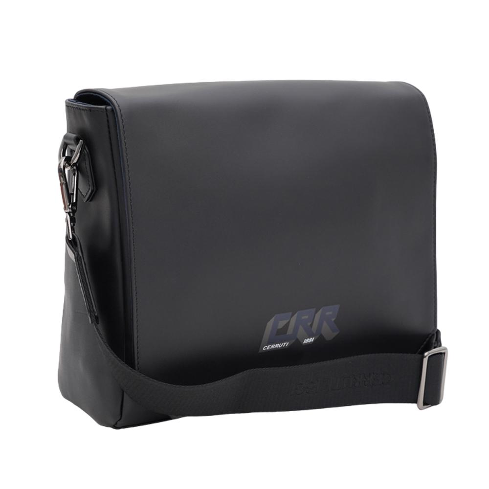【Cerruti 1881】義大利頂級小牛皮郵差包肩背包側背包 (黑色 CEBO06274M)