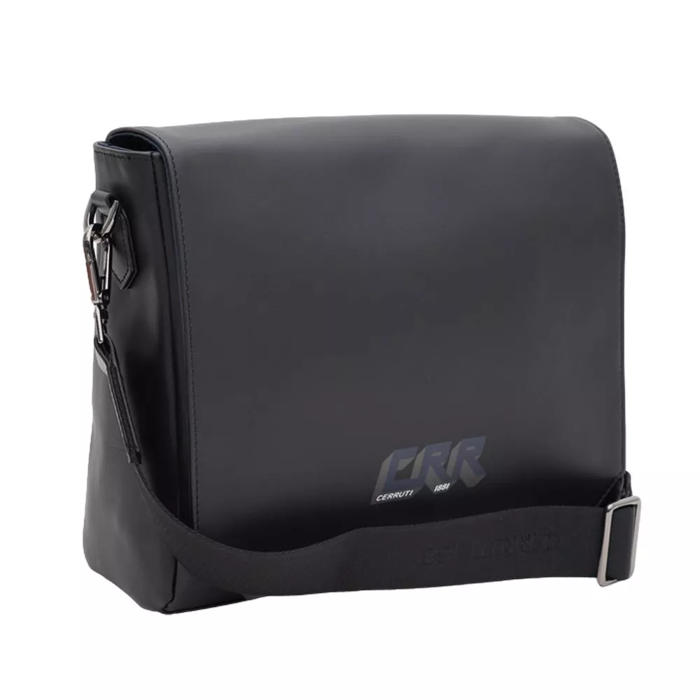 【Cerruti 1881】義大利頂級小牛皮郵差包肩背包側背包 (黑色 CEBO06274M)