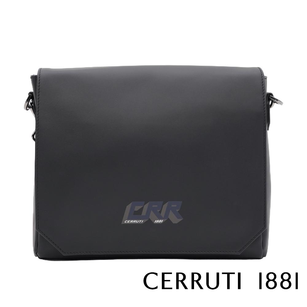 【Cerruti 1881】義大利頂級小牛皮郵差包肩背包側背包 (黑色 CEBO06274M)