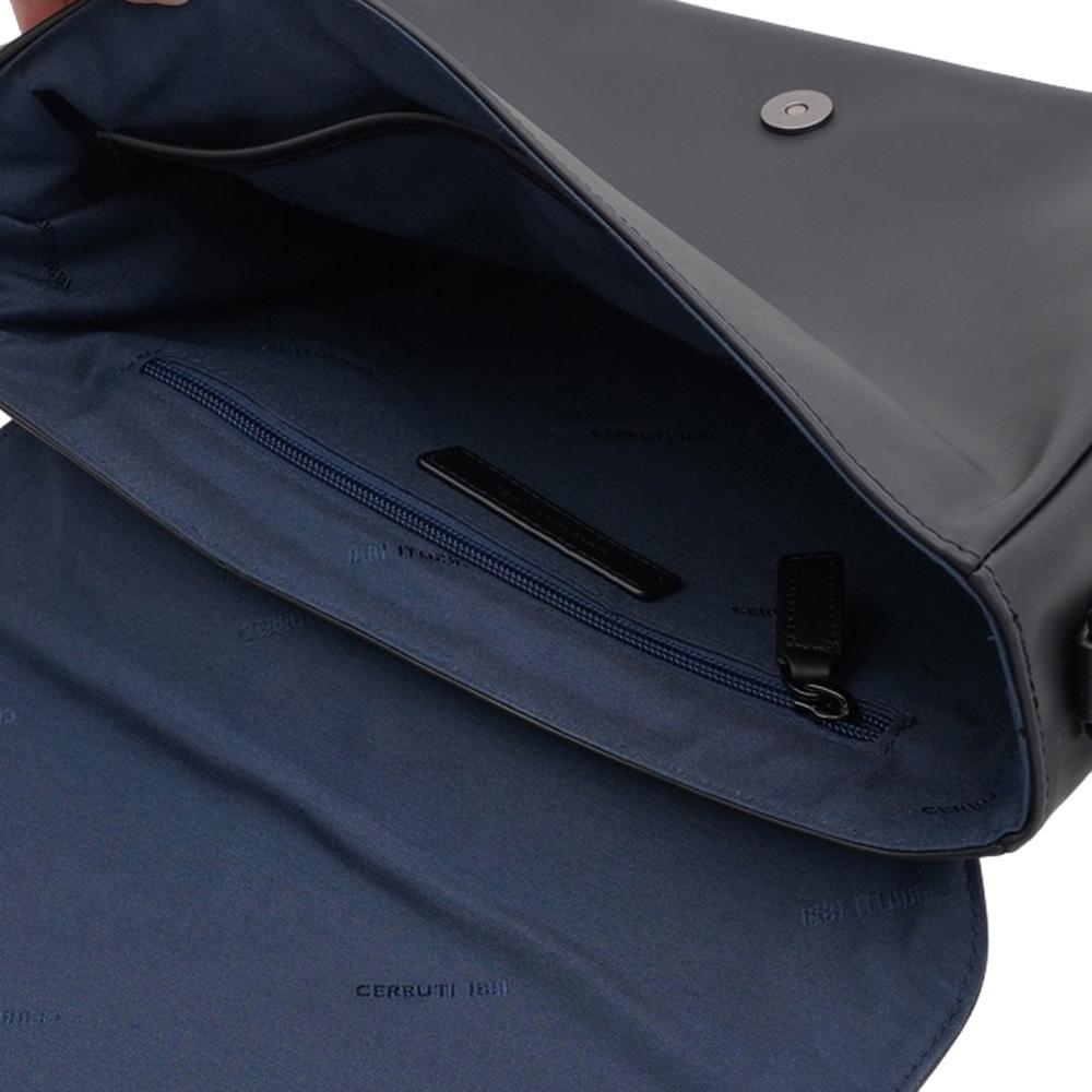 【Cerruti 1881】義大利頂級小牛皮郵差包肩背包側背包 (黑色 CEBO06274M)