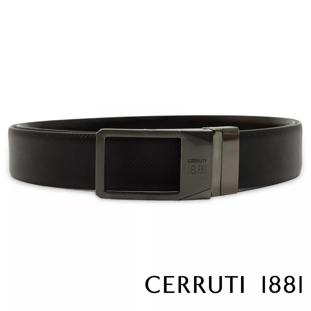 【Cerruti 1881】限量2折 義大利頂級小牛皮皮帶 全新專櫃展示品 (黑色 CECT06377M)