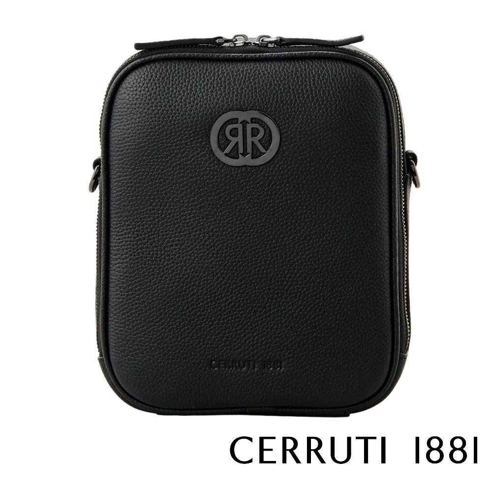 【Cerruti 1881】限量2折 義大利頂級小牛皮側背包肩背包 全新專櫃展示品 (黑色 CEBO06465M)