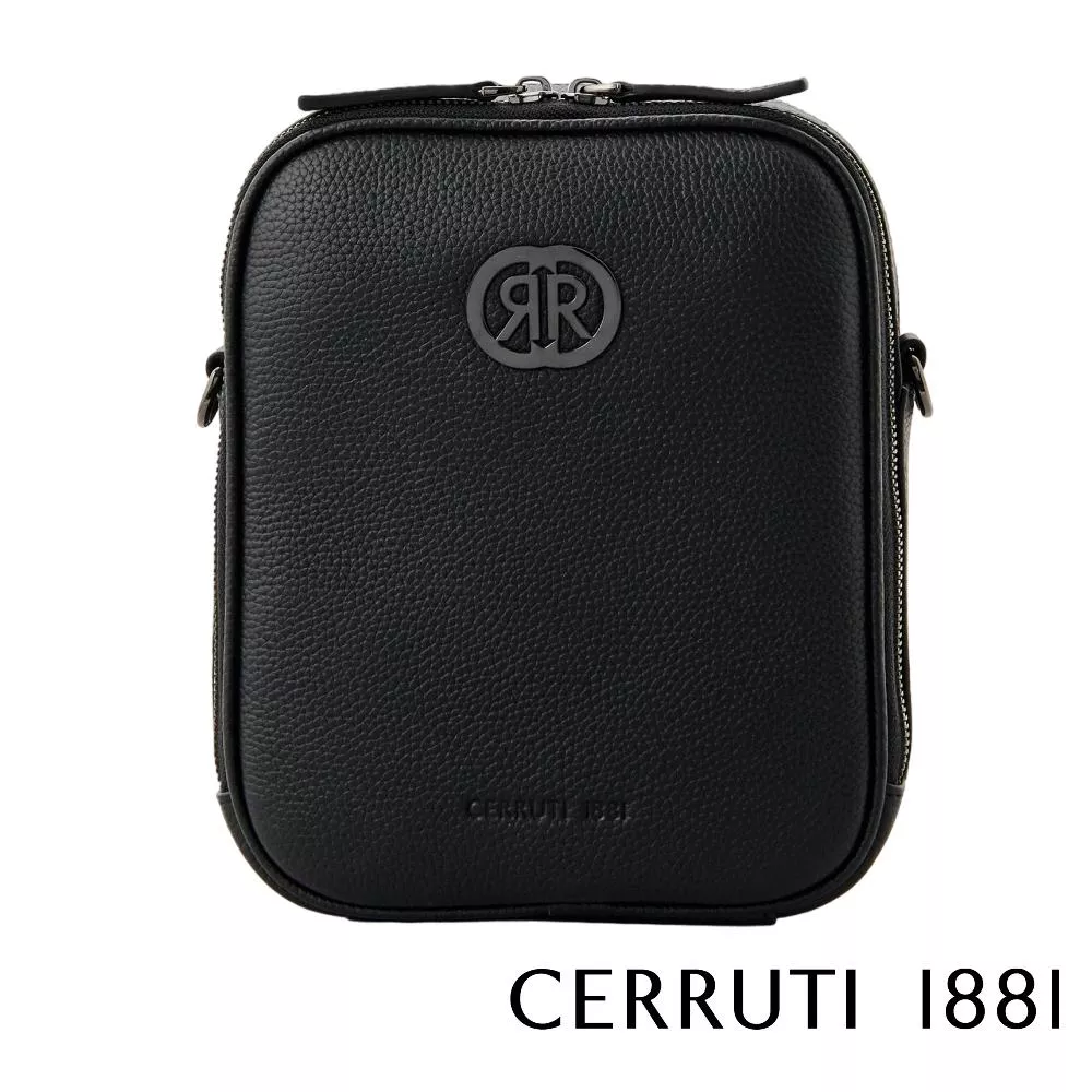 【Cerruti 1881】義大利頂級小牛皮側背包肩背包 (黑色 CEBO06465M)