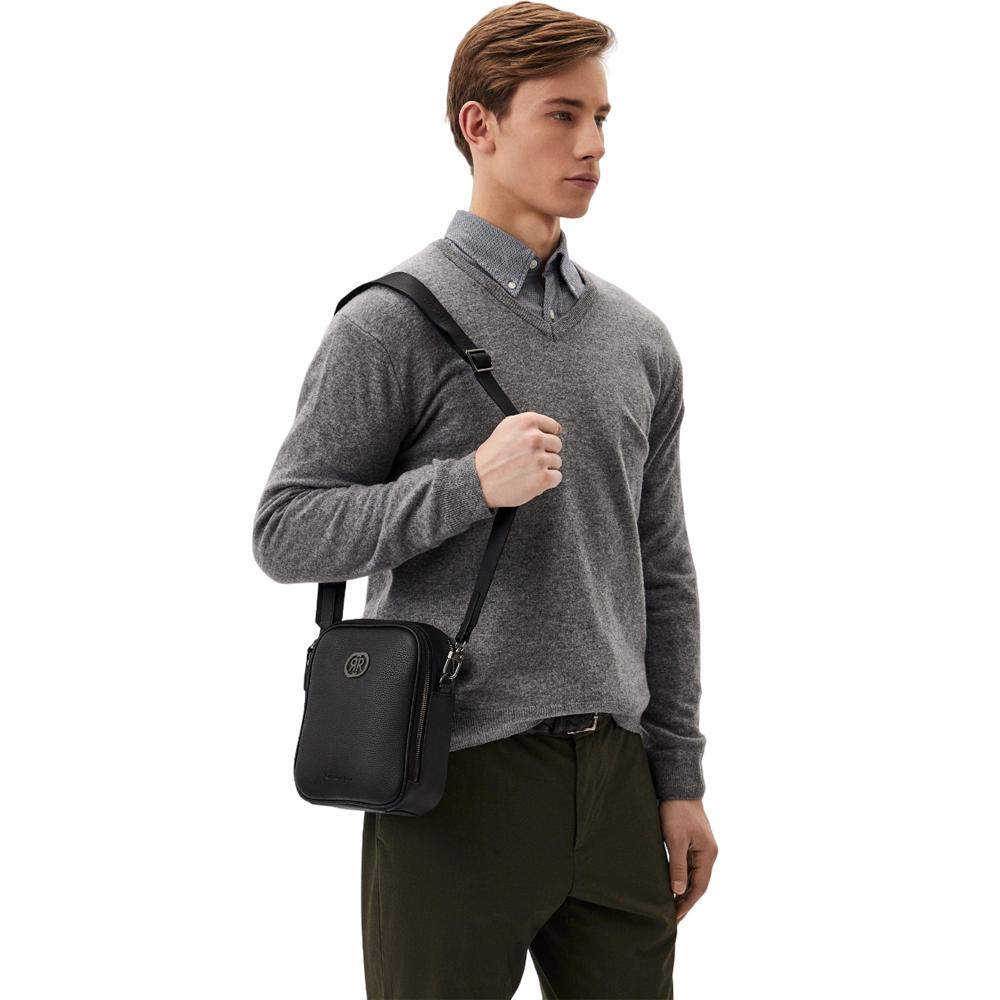 【Cerruti 1881】限量2折 義大利頂級小牛皮側背包肩背包 全新專櫃展示品 (黑色 CEBO06465M)