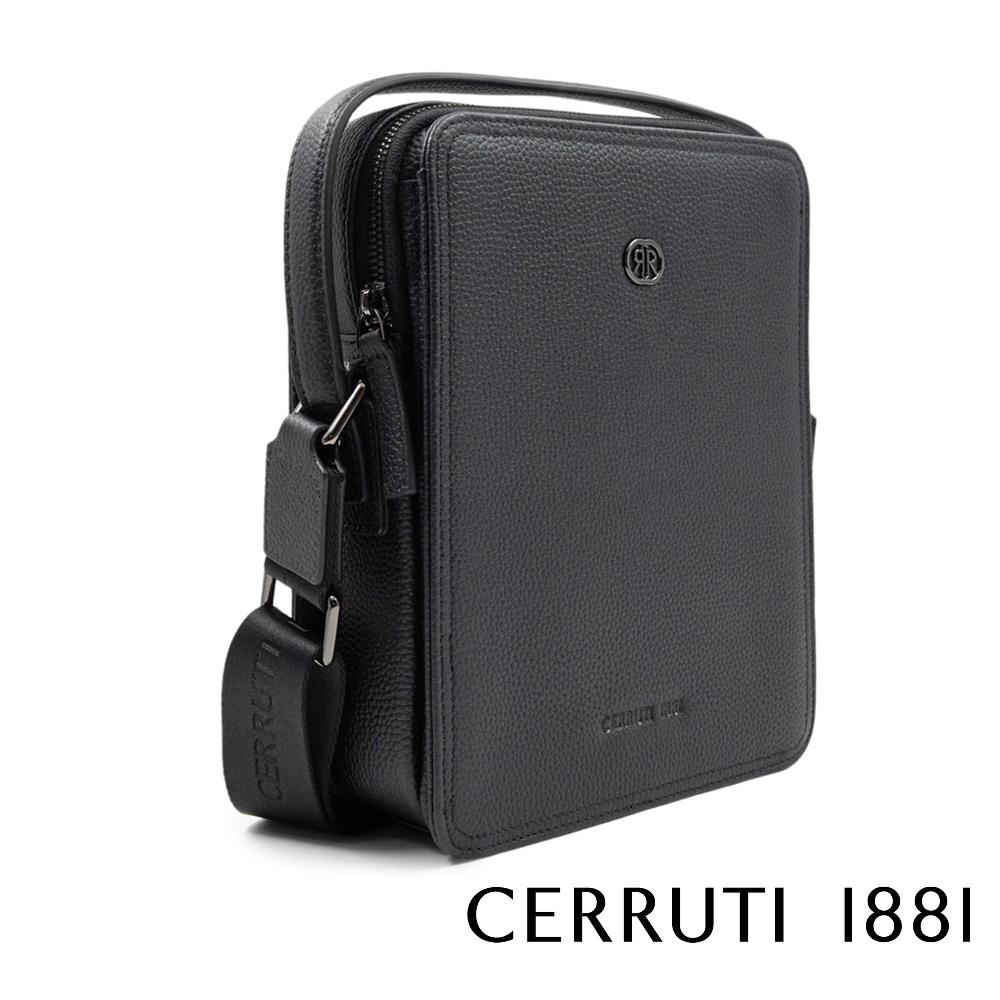【Cerruti 1881】義大利頂級小牛皮側背包肩背包 (黑色 CEBO06483M)