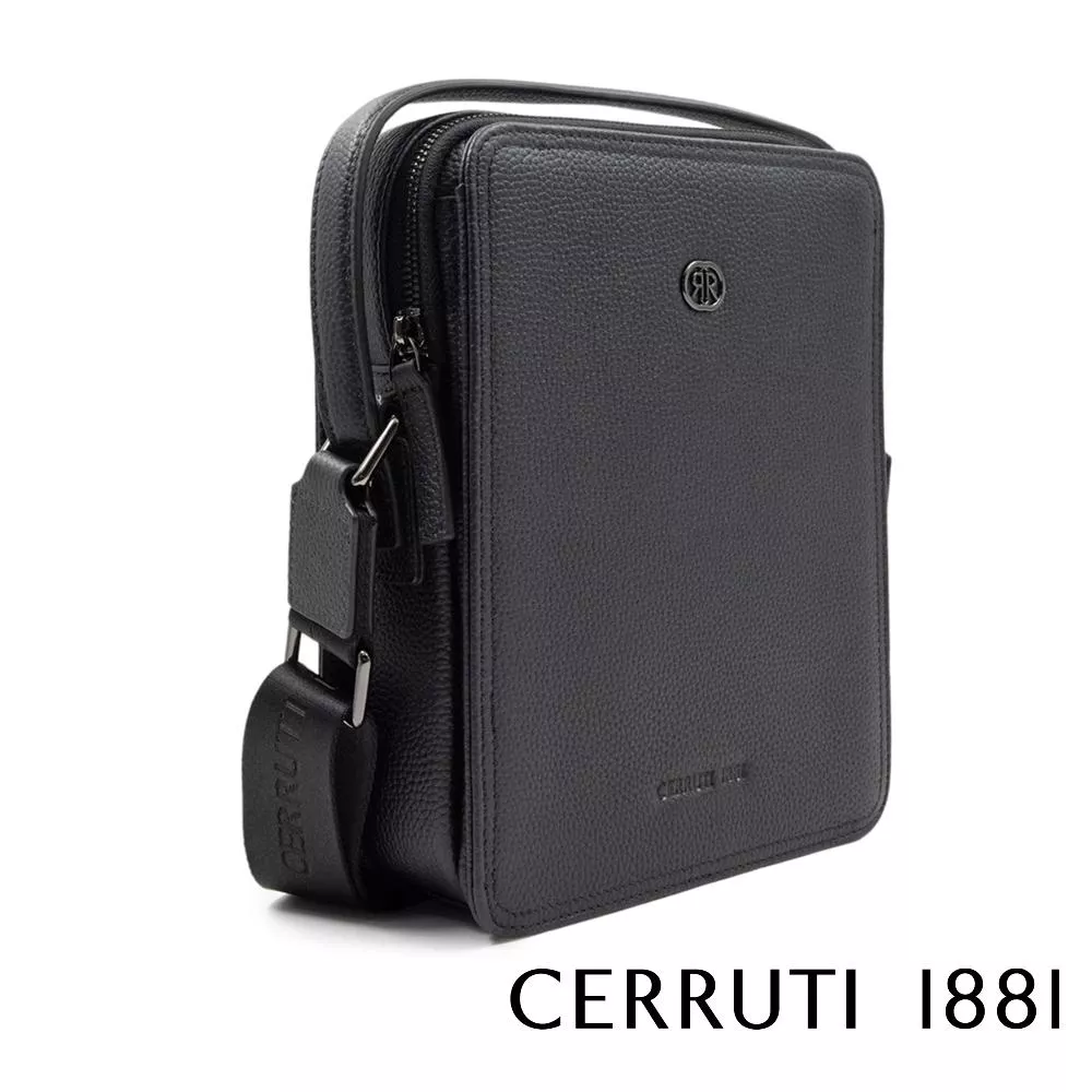 【Cerruti 1881】義大利頂級小牛皮側背包肩背包 (黑色 CEBO06483M)