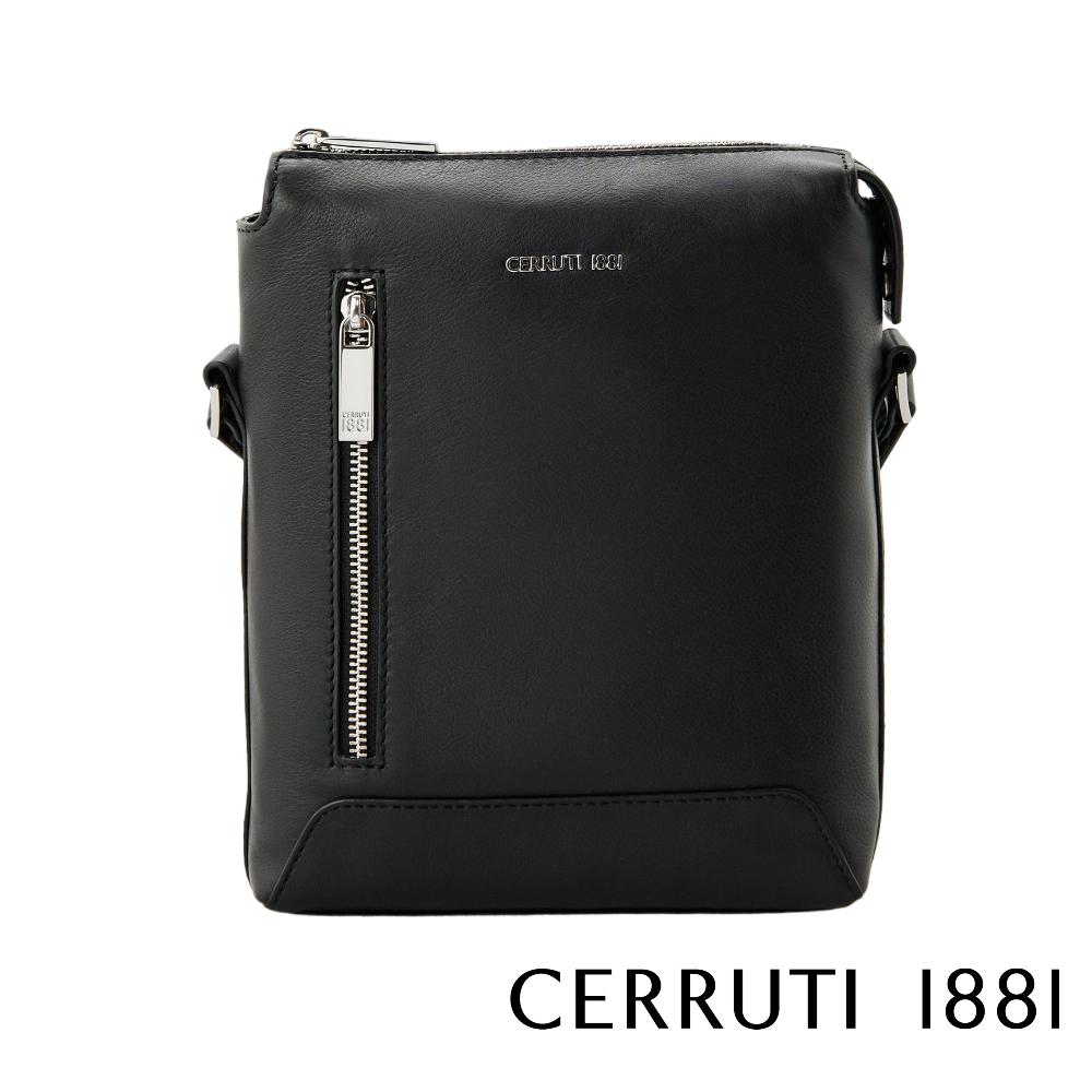 【Cerruti 1881】限量2折 義大利頂級小牛皮側背包肩背包 全新專櫃展示品 (黑色 CEBO06558M)