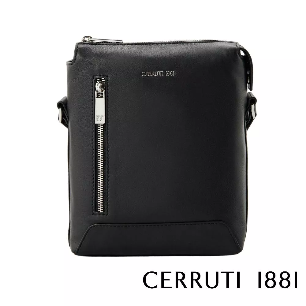 【Cerruti 1881】限量2折 義大利頂級小牛皮側背包肩背包 全新專櫃展示品 (黑色 CEBO06558M)