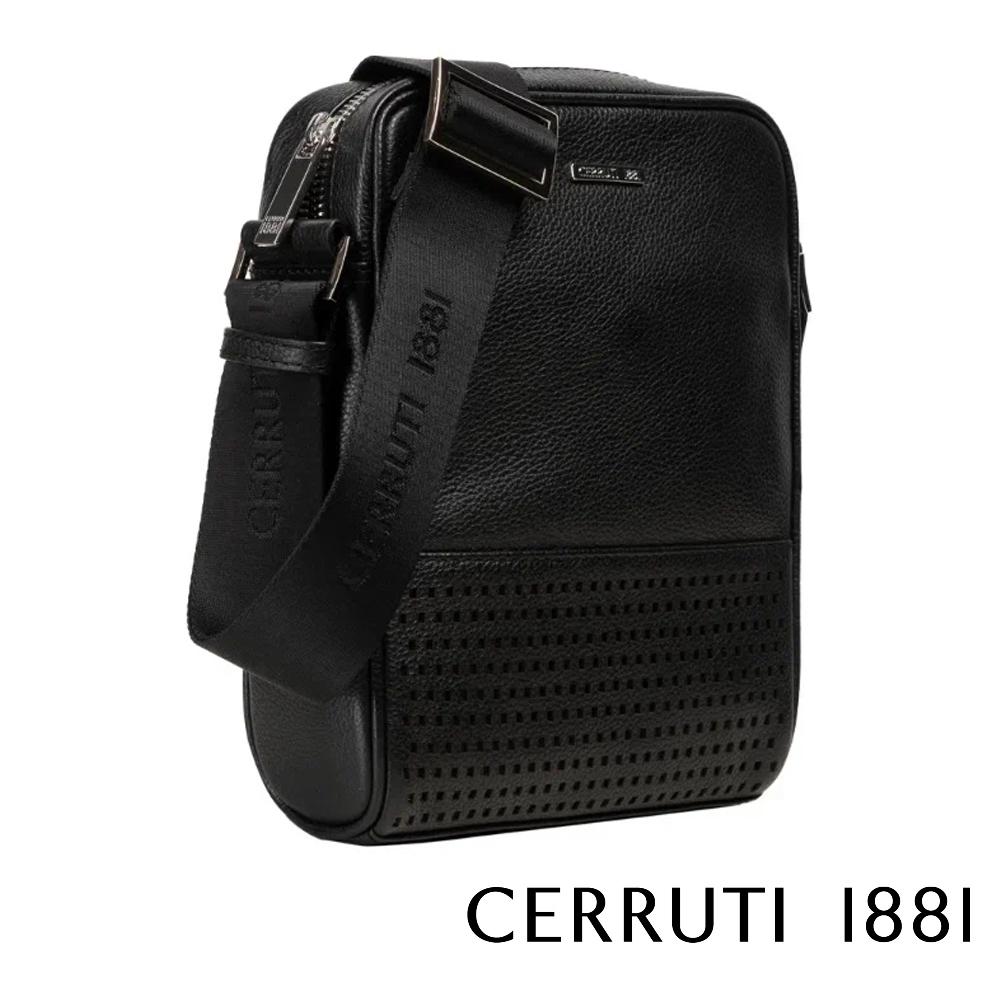 【Cerruti 1881】限量2折 義大利頂級小牛皮側背包肩背包 全新專櫃展示品 (黑色 CEBO06568M)