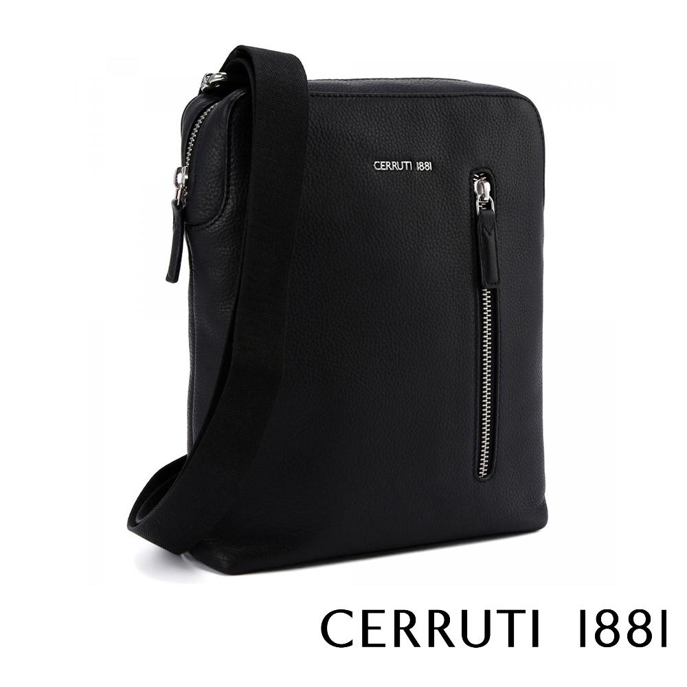 【Cerruti 1881】限量2折 義大利頂級小牛皮側背包肩背包 全新專櫃展示品 (黑色 CEBO06581M)