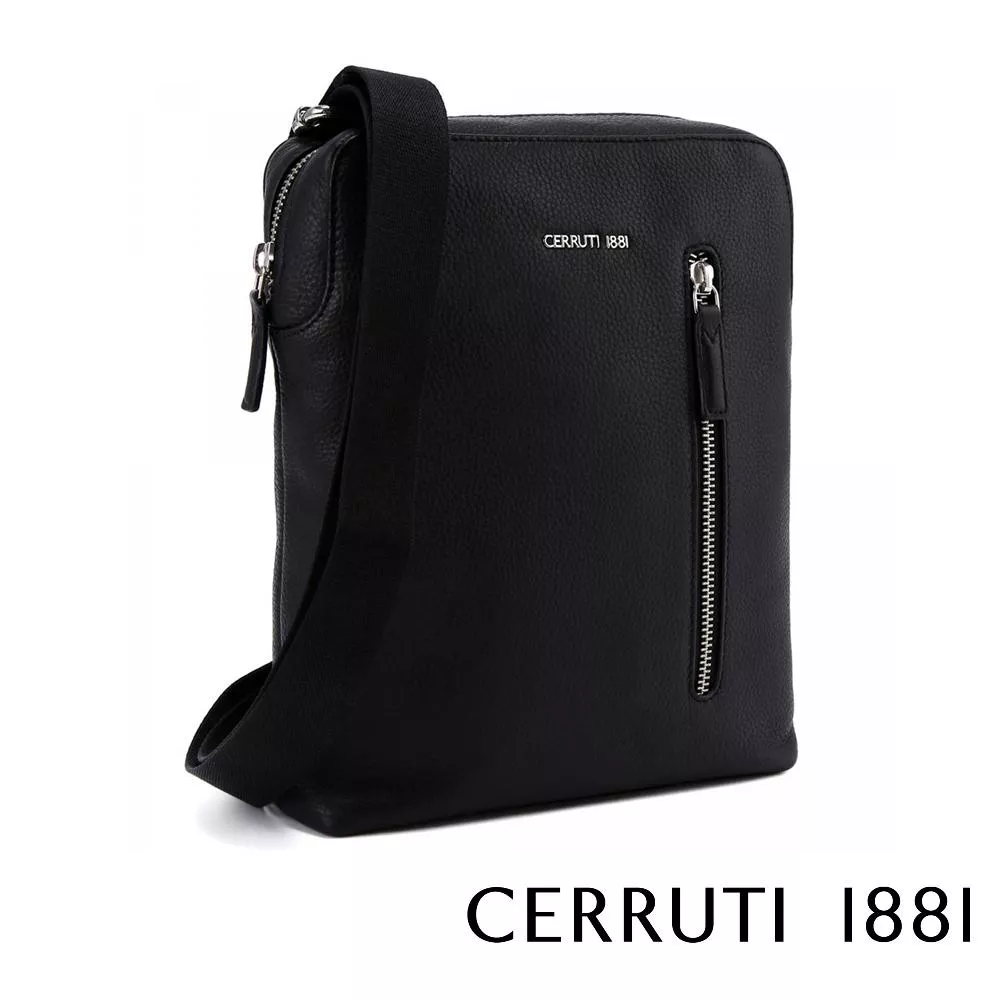 【Cerruti 1881】義大利頂級小牛皮側背包肩背包 (黑色 CEBO06581M)
