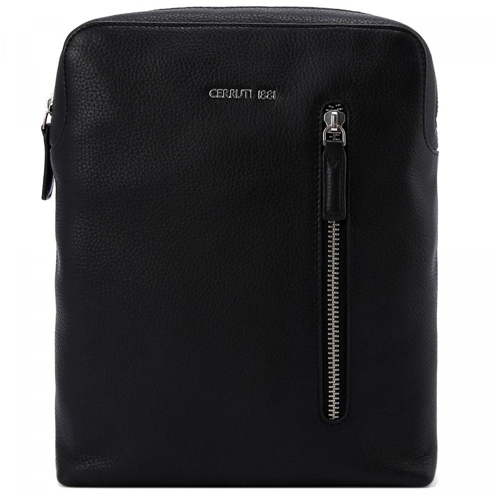 【Cerruti 1881】限量2折 義大利頂級小牛皮側背包肩背包 全新專櫃展示品 (黑色 CEBO06581M)