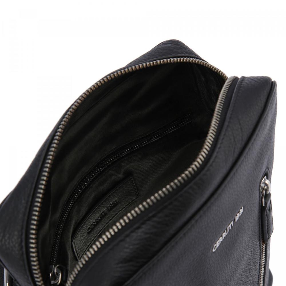 【Cerruti 1881】限量2折 義大利頂級小牛皮側背包肩背包 全新專櫃展示品 (黑色 CEBO06581M)