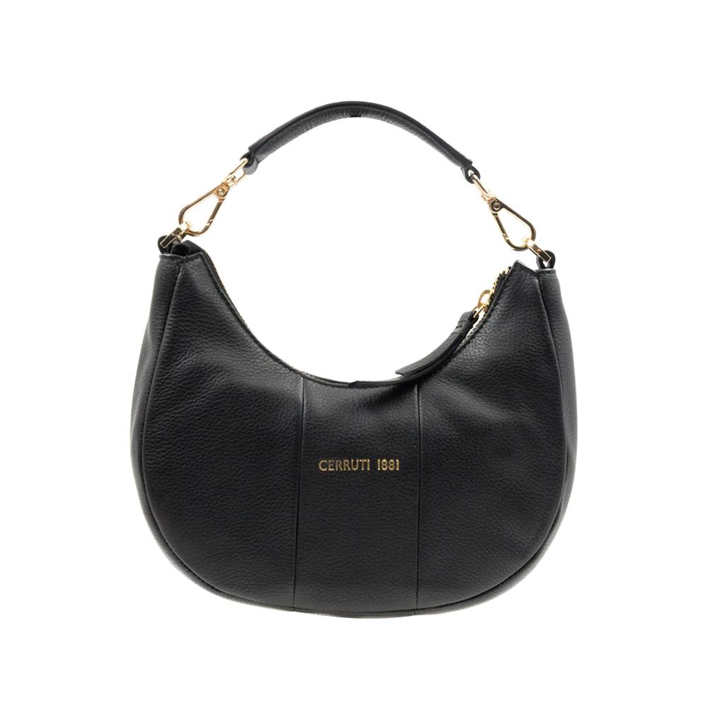 【Cerruti 1881】限量2折 義大利頂級小牛皮女用半月包馬鞍包手拿包肩背包側背包 全新專櫃展示品 (黑色 CEBA06584M)