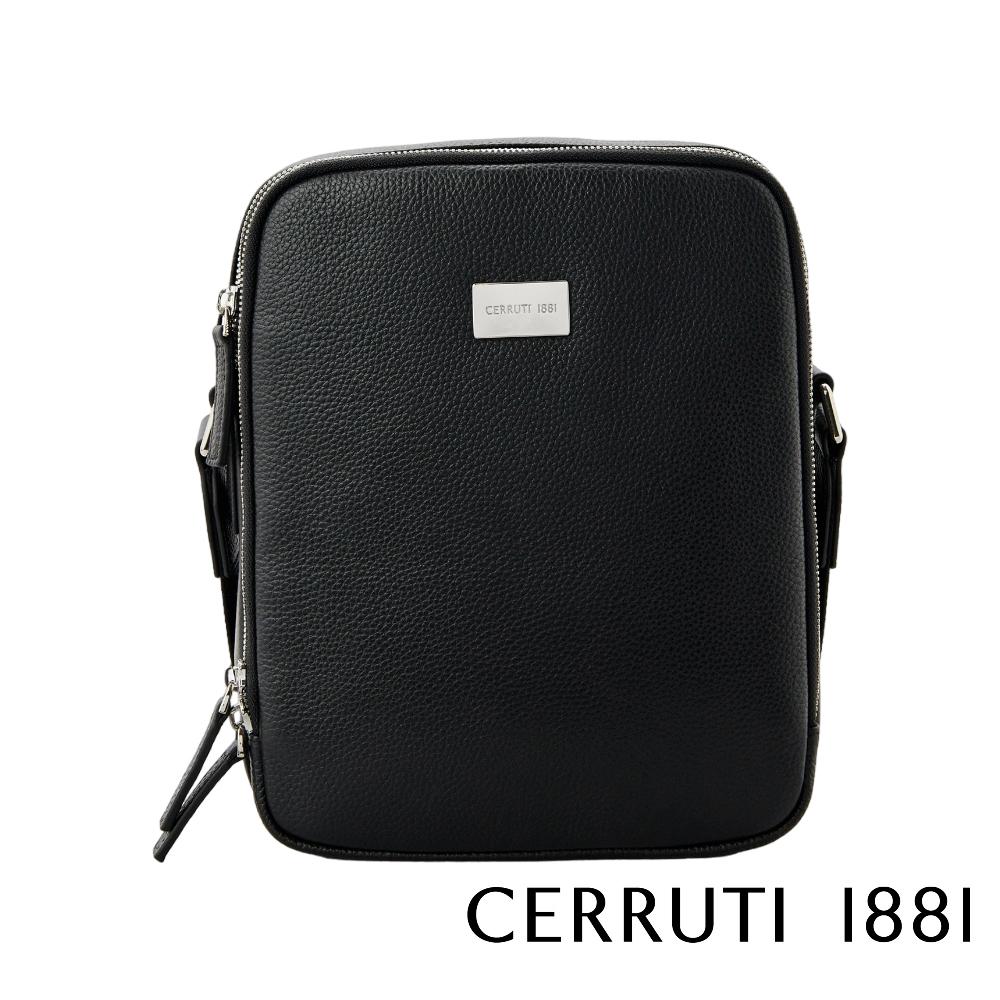 【Cerruti 1881】限量2折 義大利頂級小牛皮側背包肩背包 全新專櫃展示品 (黑色 CEBO06587M)