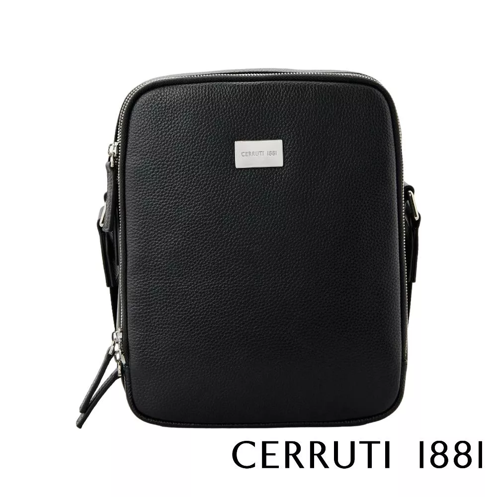 【Cerruti 1881】限量2折 義大利頂級小牛皮側背包肩背包 全新專櫃展示品 (黑色 CEBO06587M)